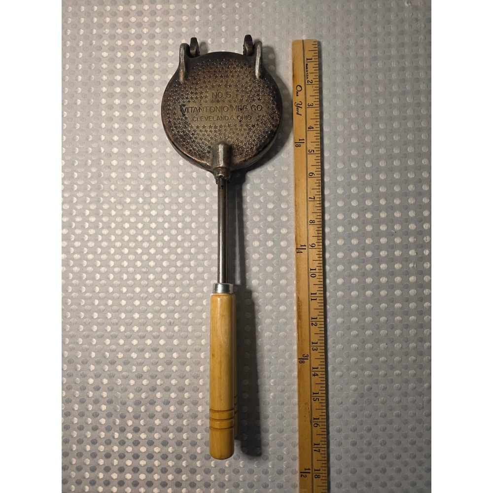 Vitantonio No 5 Pizzelle Iron Vintage Manual Stovetop Italian Cookie Maker Wood